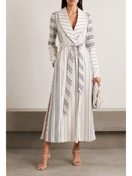 Jonathan Simkhai Jackets & Blazers - Jonathan Simkhai Striped Belted Side Button Duster